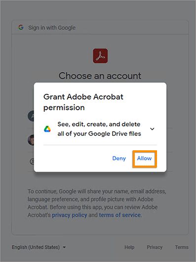 ファイルにアクセスするためのアクセス権限ダイアログ