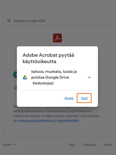 Tiedostojen käytön käyttöoikeusvalintaikkuna