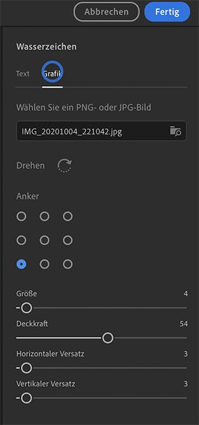 Die Grafikwasserzeicheneinstellungen in Lightroom Desktop