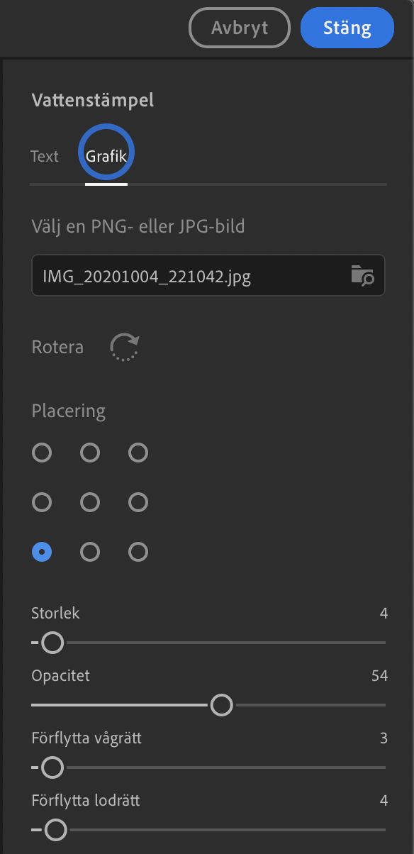 Inställningar för bildvattenstämpel i Lightroom för datorer