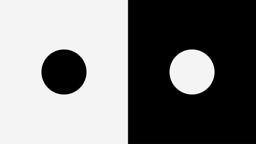 A black and white circle showing use of contrast in graphic design