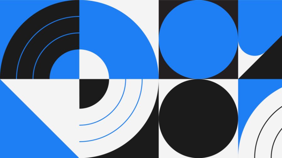 White, black, and blue circles of various sizes showing unity in graphic design