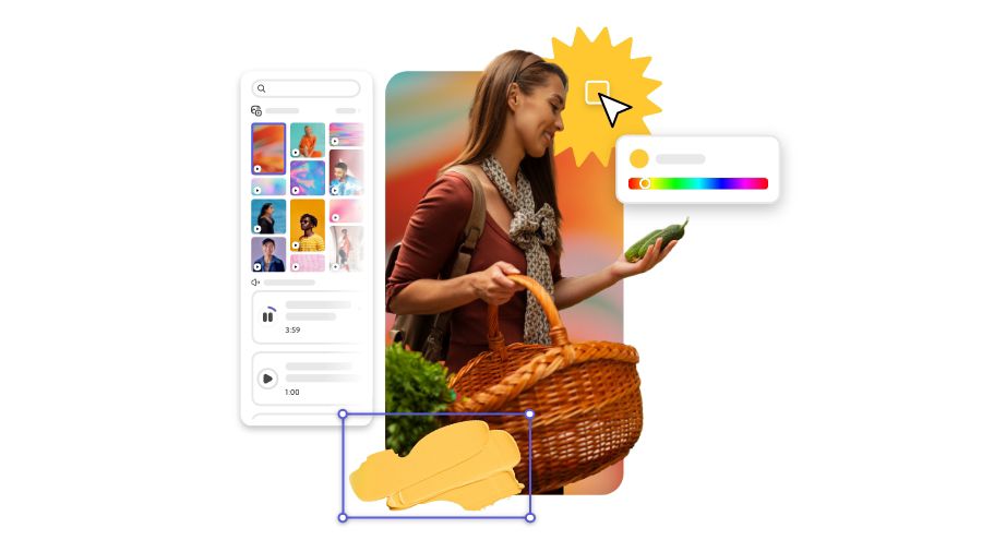 An image of person holding a vegetable and a basket being edited in Adobe Express