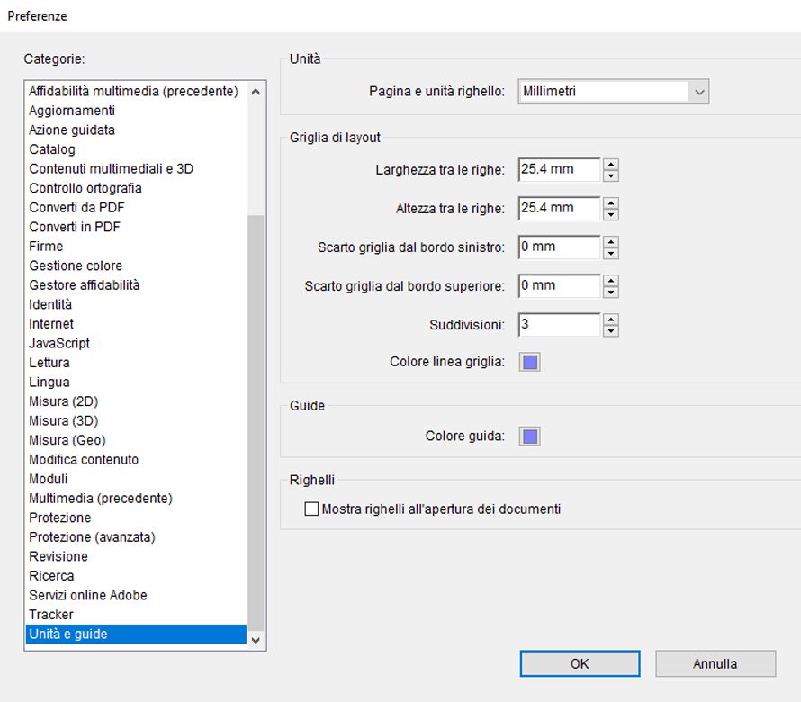 Modificare le impostazioni della griglia.