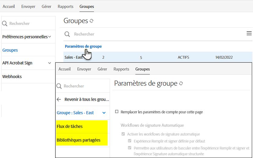 Paramètres de groupe avec la fonctionnalité Utilisateurs dans plusieurs groupes