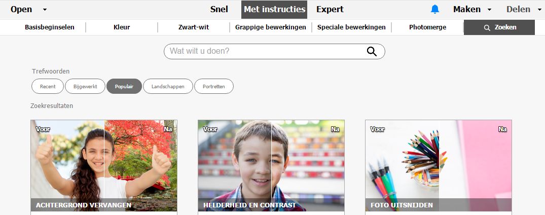 Zoeken in Bewerkingen met instructies