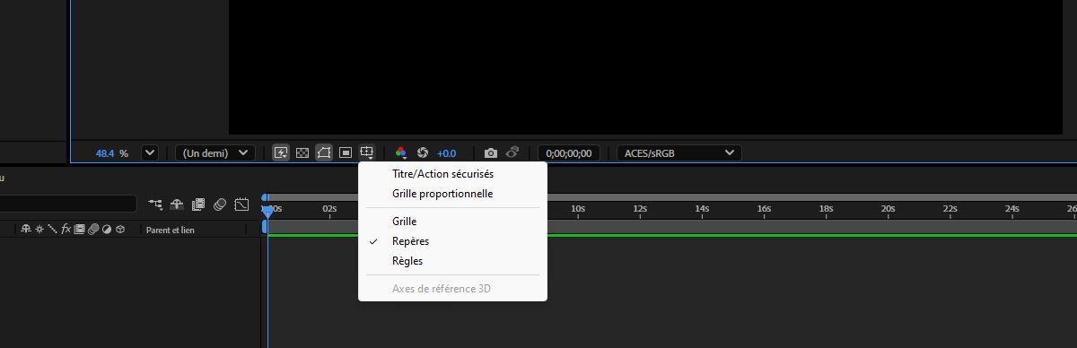 Le menu contextuel Choisir la grille et les options de repère est ouvert et Grilles est sélectionné.