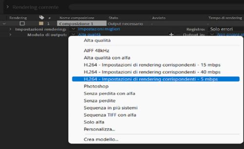 Predefiniti del modulo di output H.264