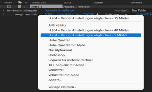 Voreinstellungen für H.264-Ausgabemodule