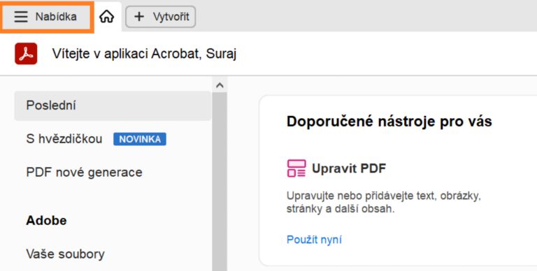 Nabídka ikony tří čar