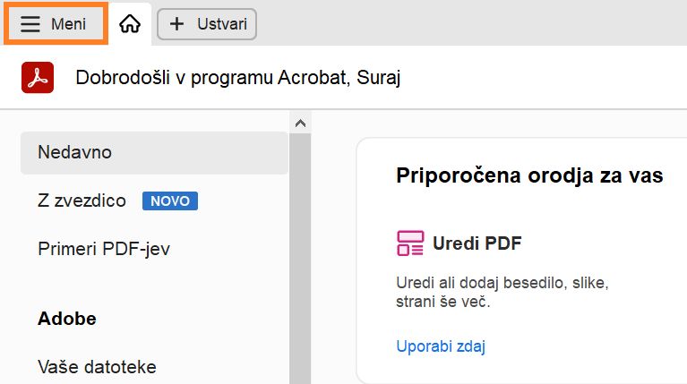 Meni s tremi črtami