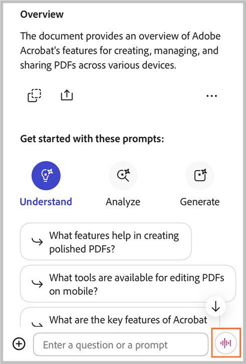 Suporta ng AI Assistant para sa hands-free na boses sa Acrobat iOS