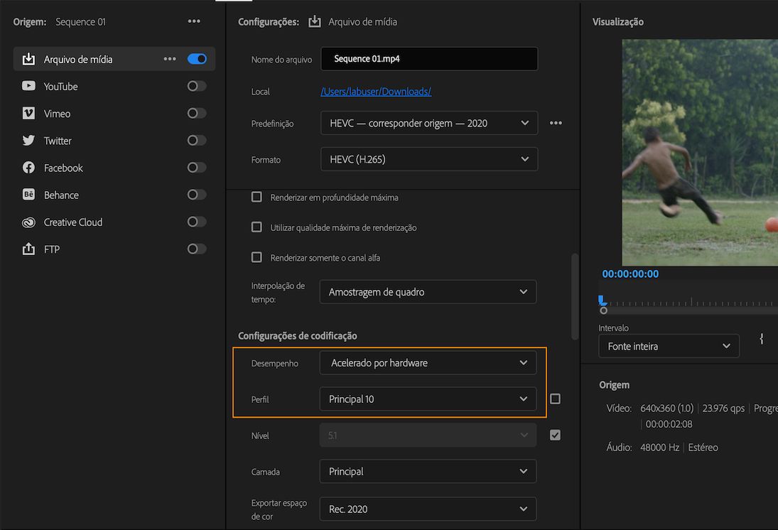 Ativar a codificação acelerada por hardware para HEVC 4:2:0 de 10 bits no macOS