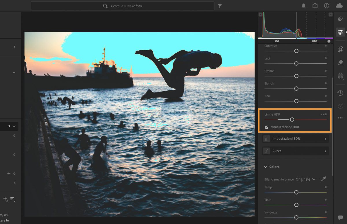 Definite le interruzioni e selezionate HDR visivo per visualizzare i dati HDR in una foto.