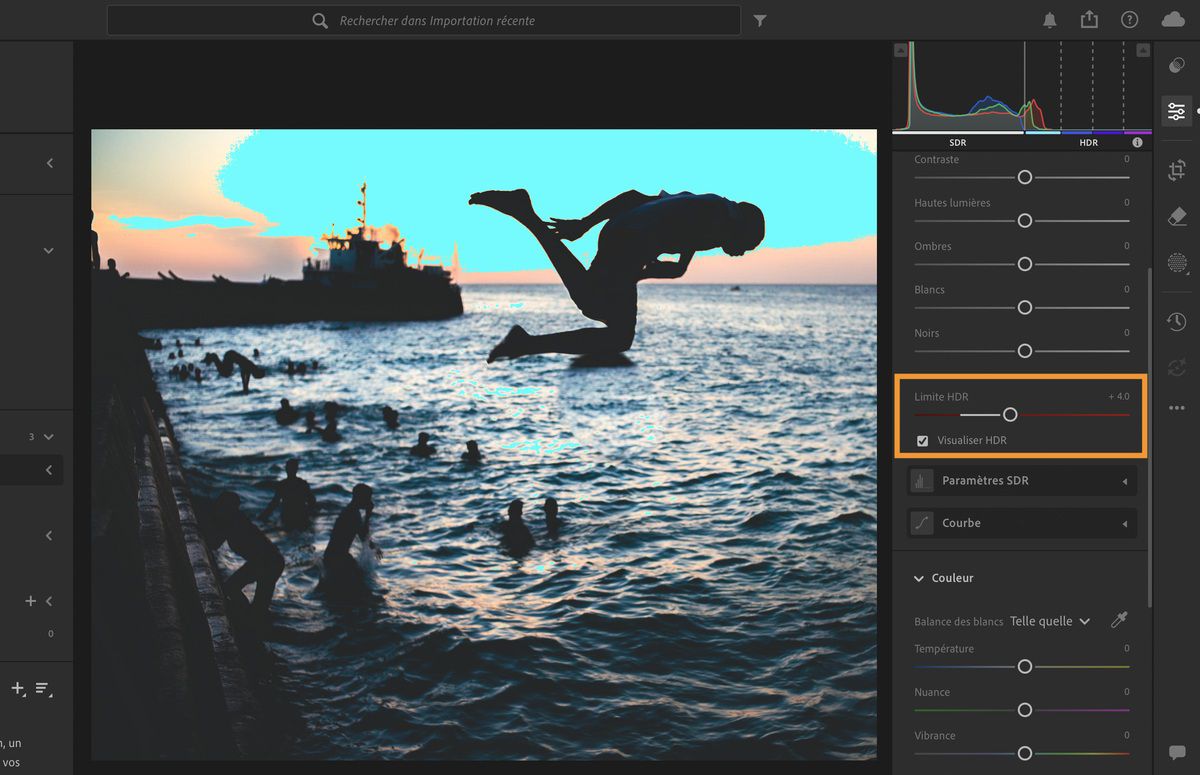 Définissez les crans et sélectionnez Visualiser HDR pour afficher les données HDR d’une photo.