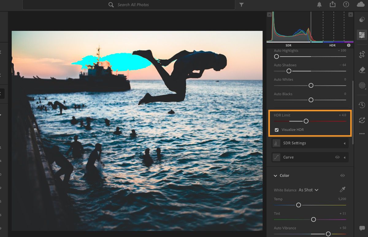 Define the Stops and select Visual HDR to view HDR data in a photo.