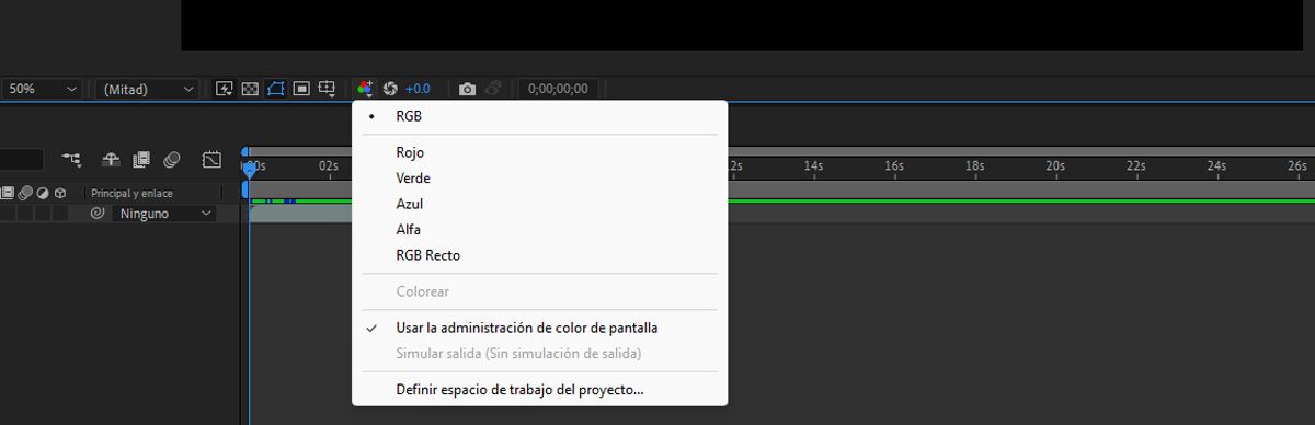 Mostrar la configuración de gestión de canales y colores está abierto y la opción Usar administración de color de pantalla está marcada.