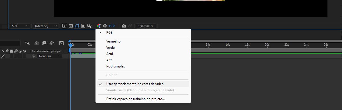 As configurações Mostrar canal e Gerenciamento de cores abertas com a opção “Usar gerenciamento de cores de exibição” marcada.