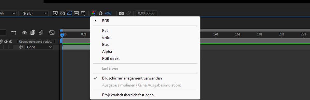 Die Einstellungen für „Kanal- und Farbmanagement-Einstellungen anzeigen“ sind geöffnet und die Option „Bildschirmmanagement verwenden“ ist aktiviert.
