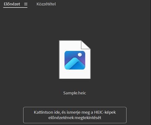 Az Adobe Bridge alkalmazásban megjelenik a „Kattintson ide a HEIC-képek előnézetével kapcsolatos tudnivalókért” üzenet. 