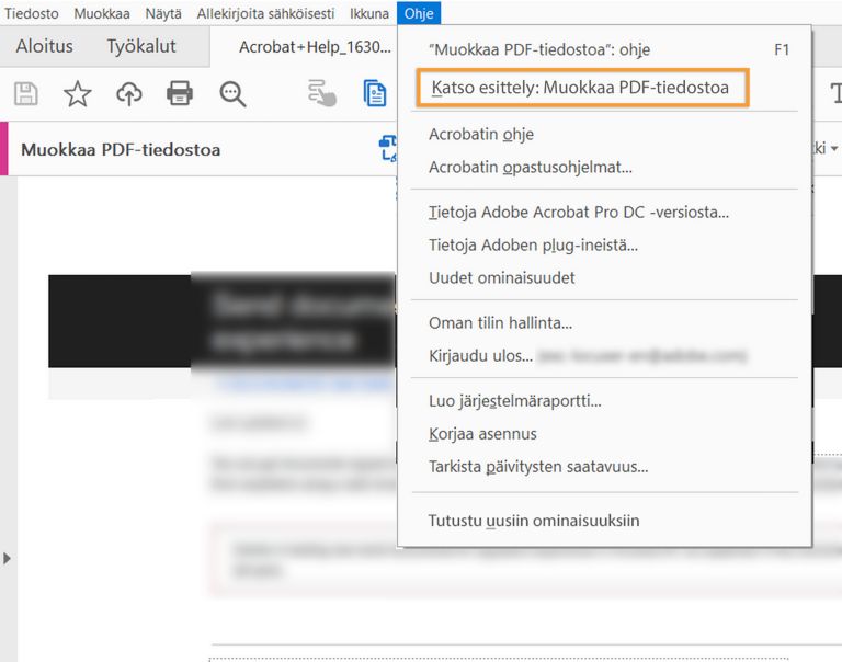 Käynnistä perehdytysesittely Ohje-valikosta