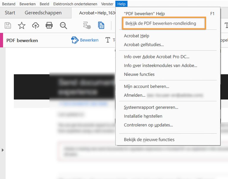 De rondleiding volgen vanuit het menu Help