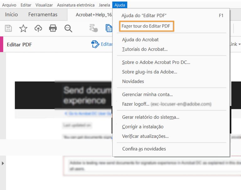 Faça o tour de integração no menu Ajuda