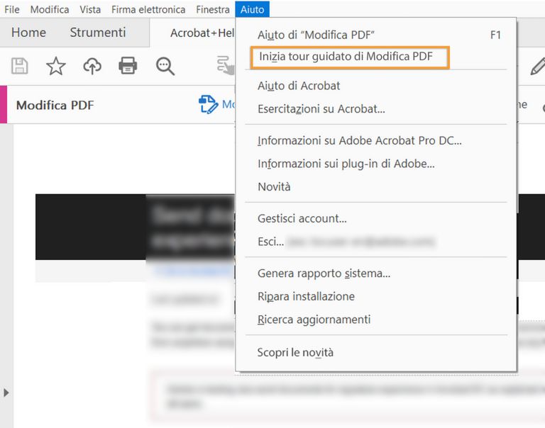 Seguire il tour guidato introduttivo dal menu Aiuto
