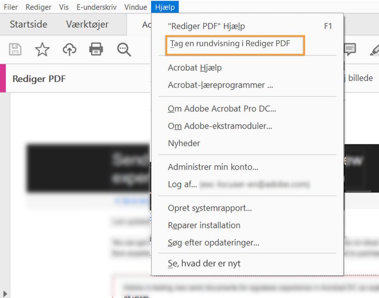 Tag rundvisningen fra hjælpemenuen