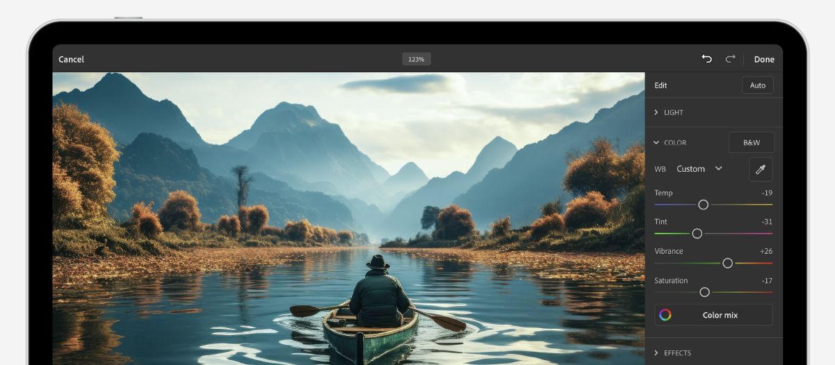 Робота з файлами Adobe Camera Raw у Photoshop на iPad