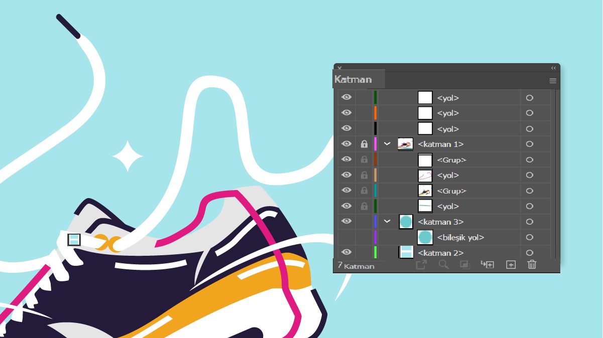 Tasarımınızdaki katmanları veya katman gruplarını kilitlemek veya kilitlerini açmak için Sütunu düzenle düğmesini (göz simgesi ile katmanınızın adı arasında bulunur) kullanın.