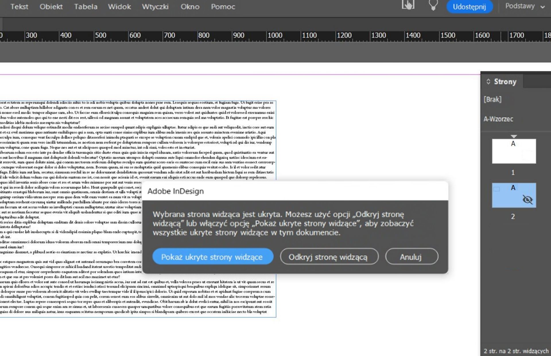 Ukryj komunikat ostrzeżenia o ukryciu strony widzącej