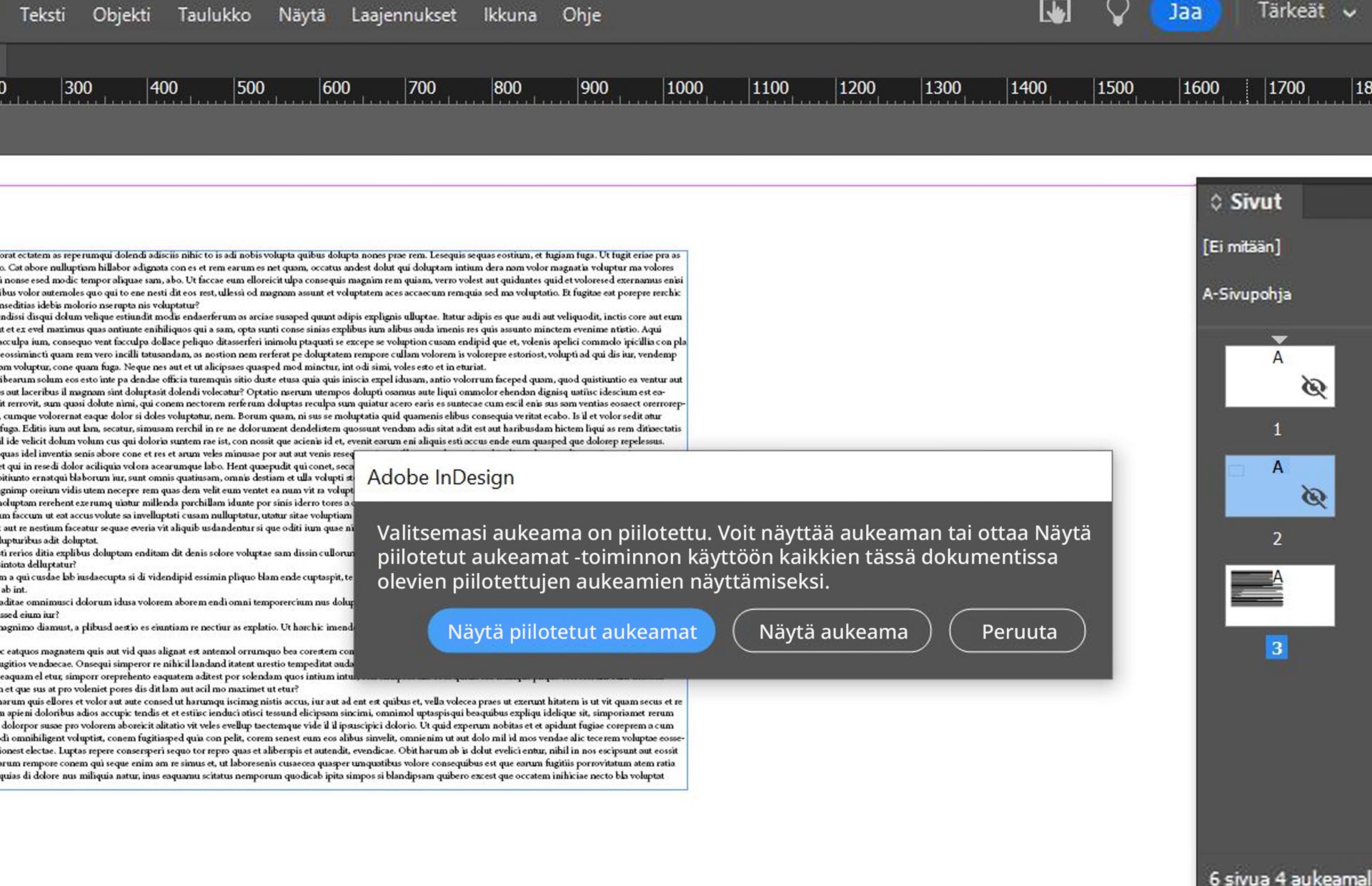 Aukeaman piilotuksen varoitusilmoitus