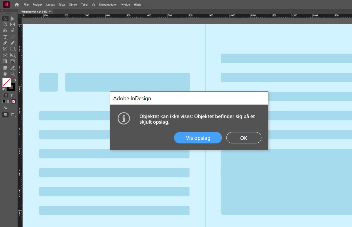 Der vises en advarsel, hvis du forsøger at vælge et objekt på et skjult opslag