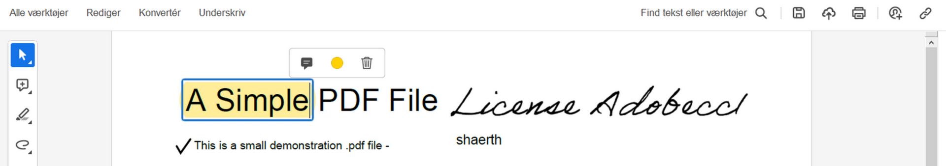 Handlinger ved fremhævningsmarkering