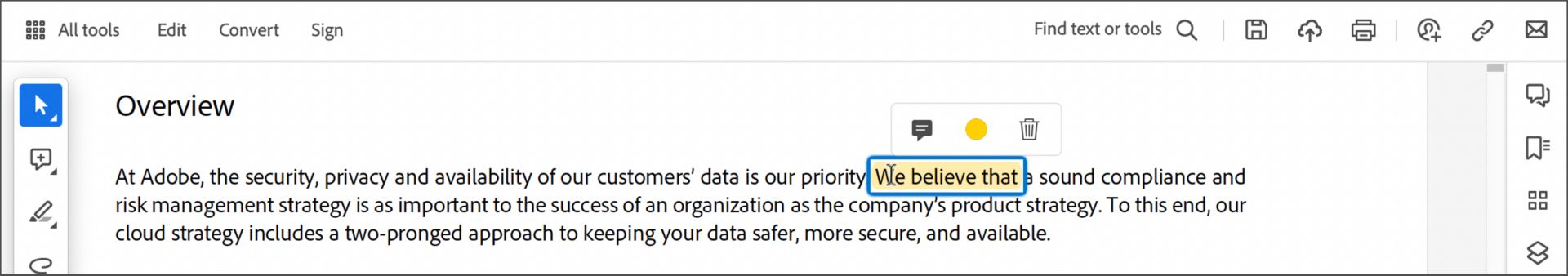Działania przy zaznaczeniu podświetlenia