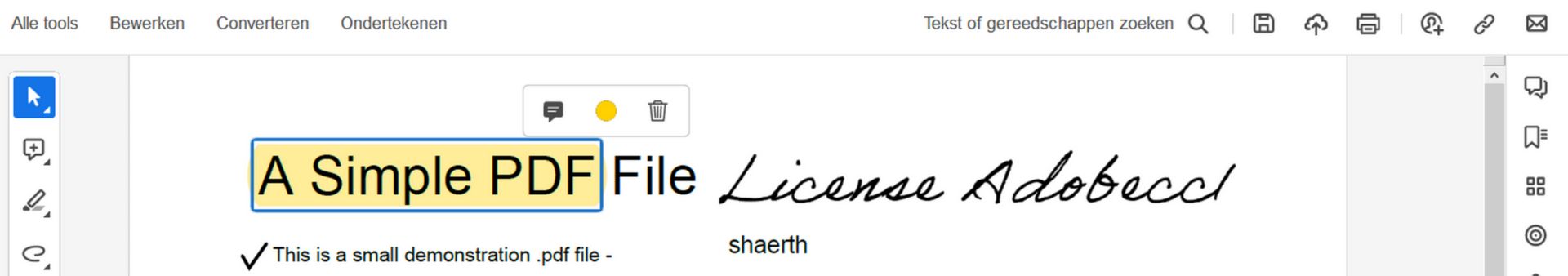 Handelingen voor een gemarkeerde selectie