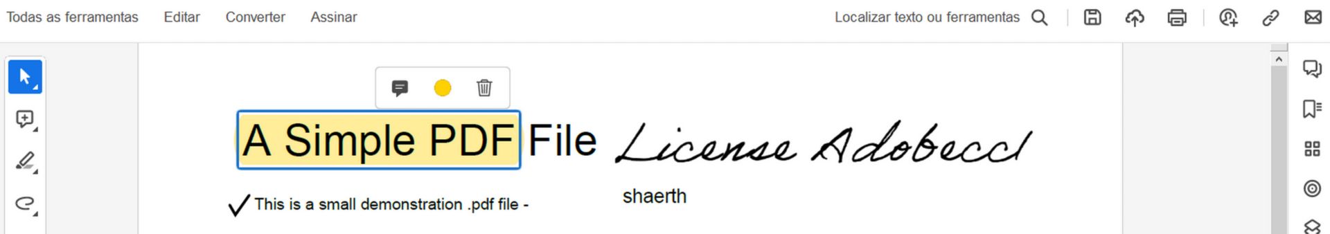 Açőes ao selecionar realce