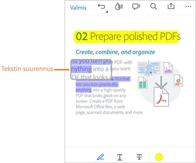 Tekstin korostaminen PDF-tiedostossa