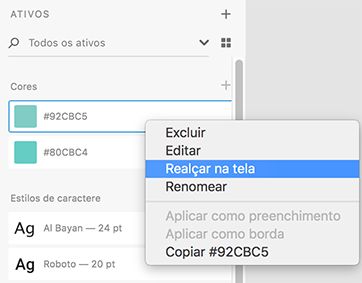 Localizar e realçar ativos na tela