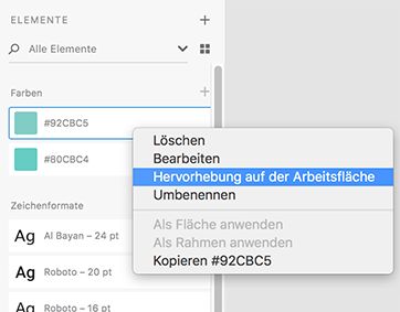 Elemente auf der Arbeitsfläche suchen und hervorheben
