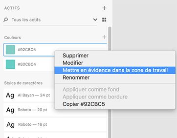 Recherche et mise en évidence d’actifs dans la zone de dessin