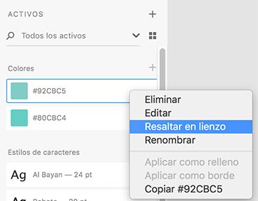 Encontrar y resaltar activos en el lienzo