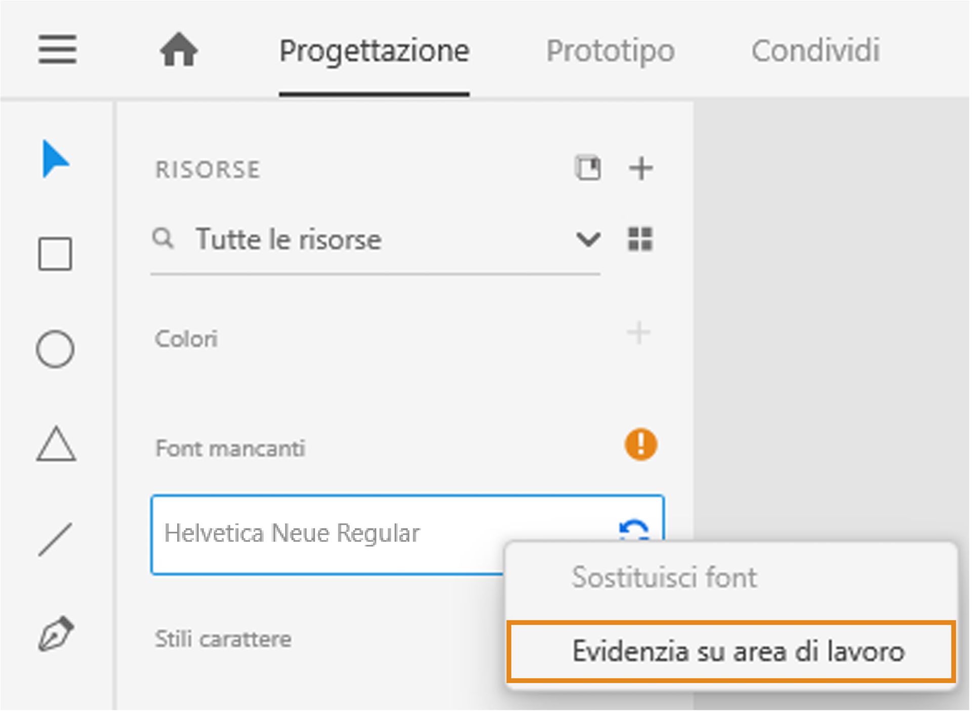 Finestra di dialogo Sostituisci font