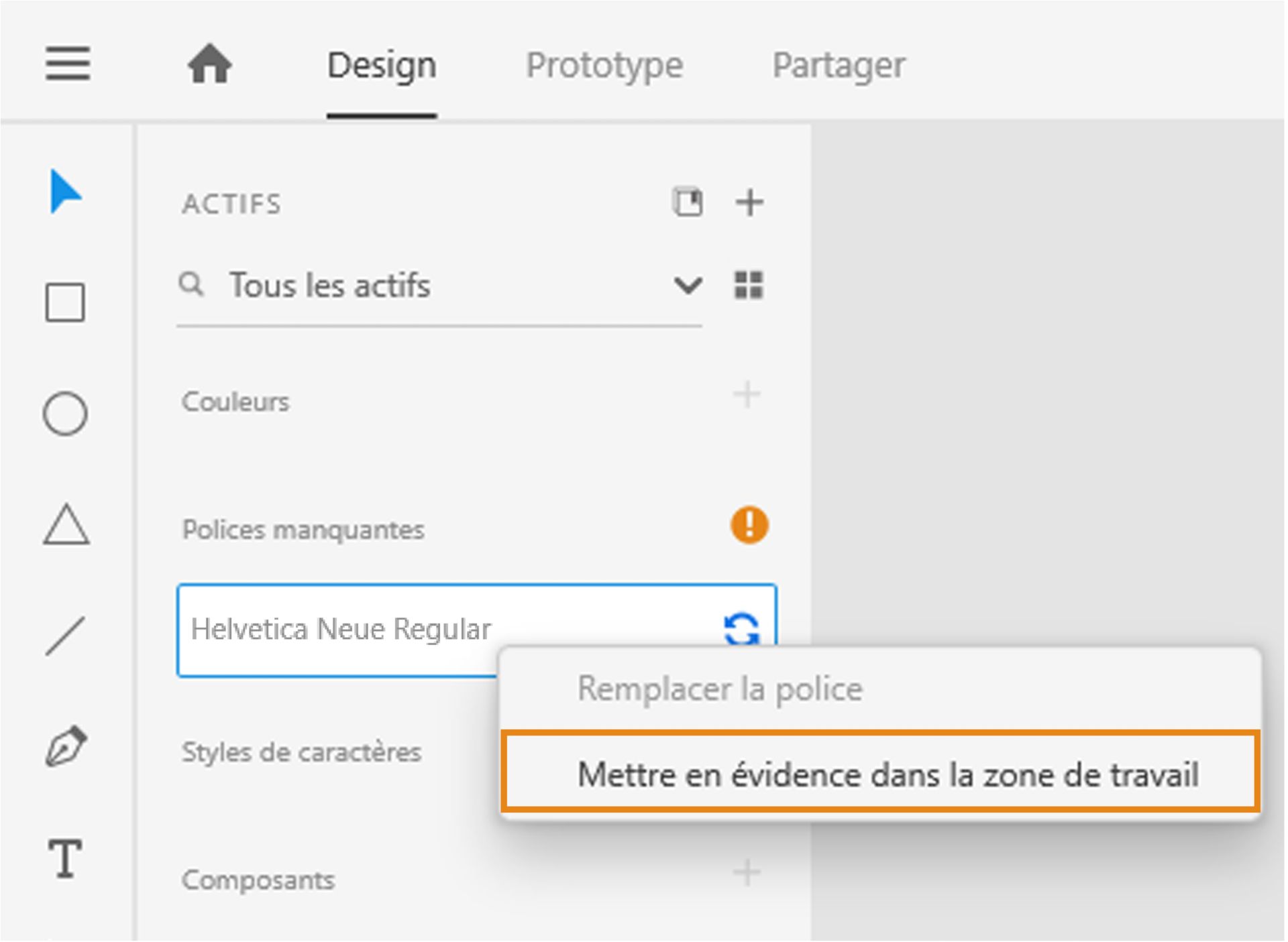 Boîte de dialogue Remplacer la police
