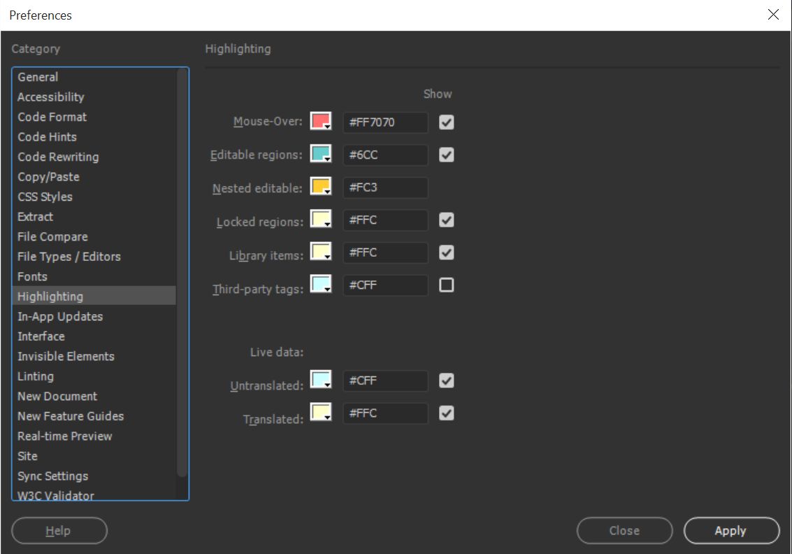 Změna barev zvýraznění předlohy