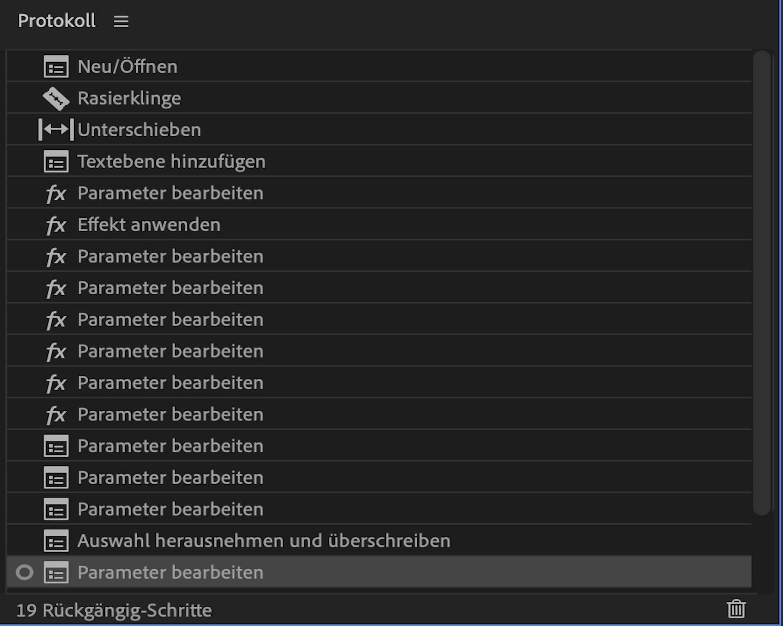 Inhalt des Bedienfelds „Protokoll“