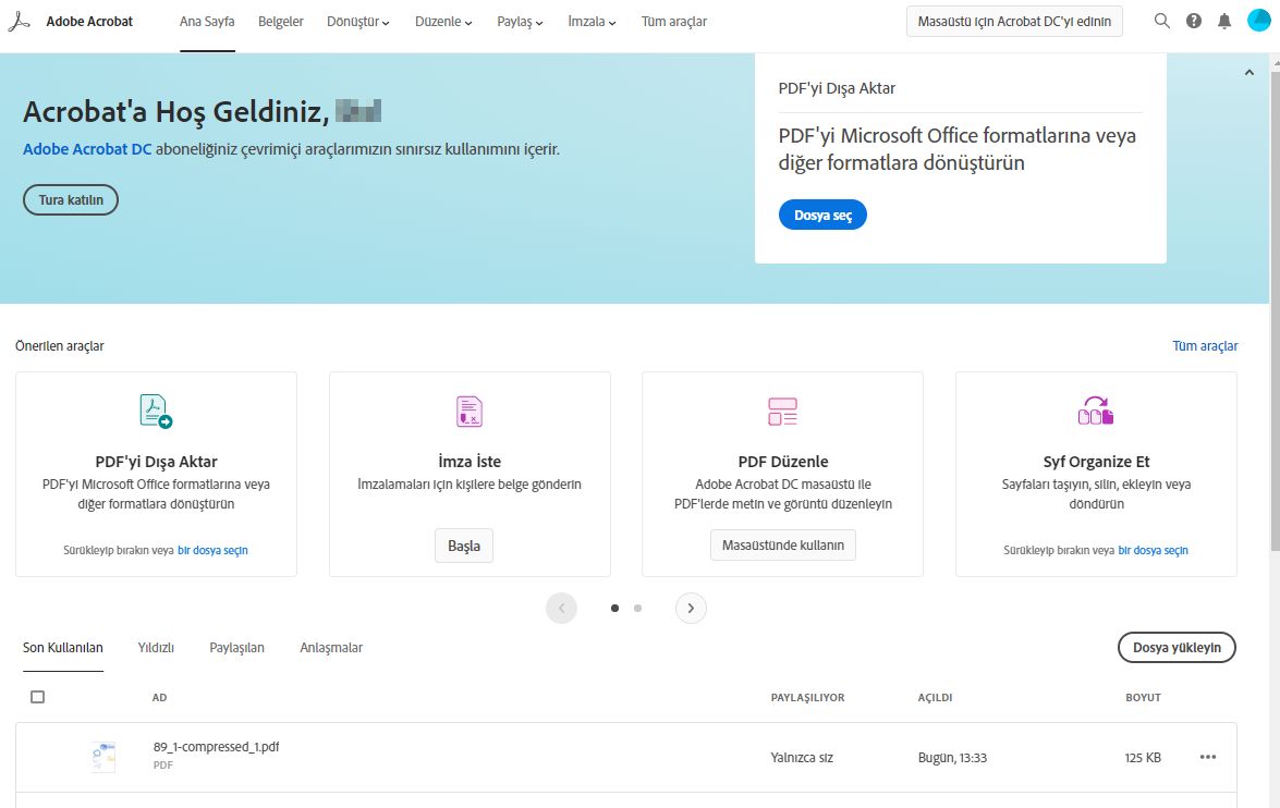Adobe Acrobat ana sayfası