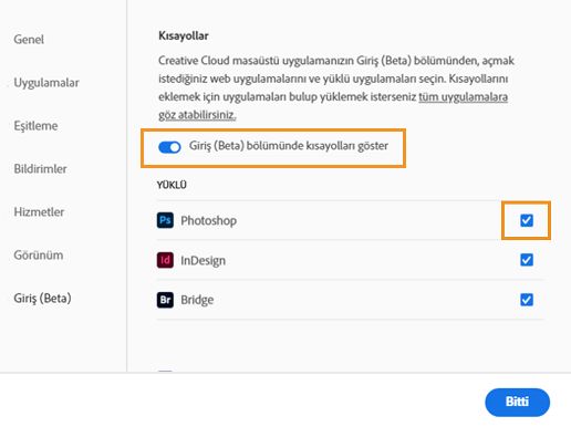 Kısayolları göster öğesini etkinleştirme