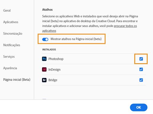 Ativar Mostrar atalhos